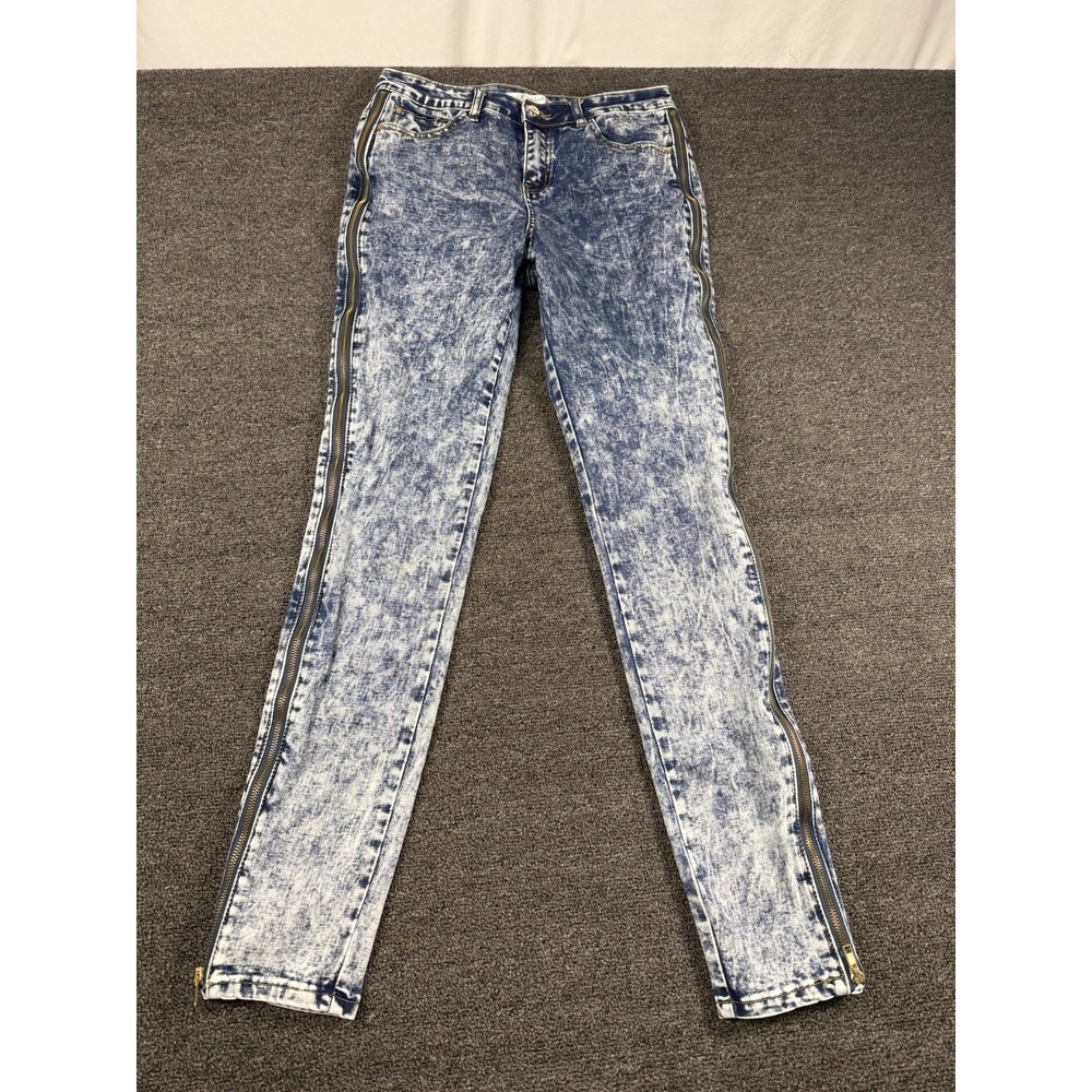 K. Jordan Acid Wash Jeans Women's‎ Size 8 Side Zips Stretch Blue Denim